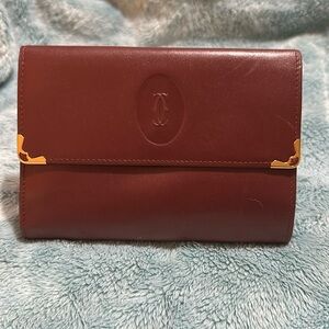 Cartier Burgundy Tri Fold Wallet With Kiss Lock 💋
